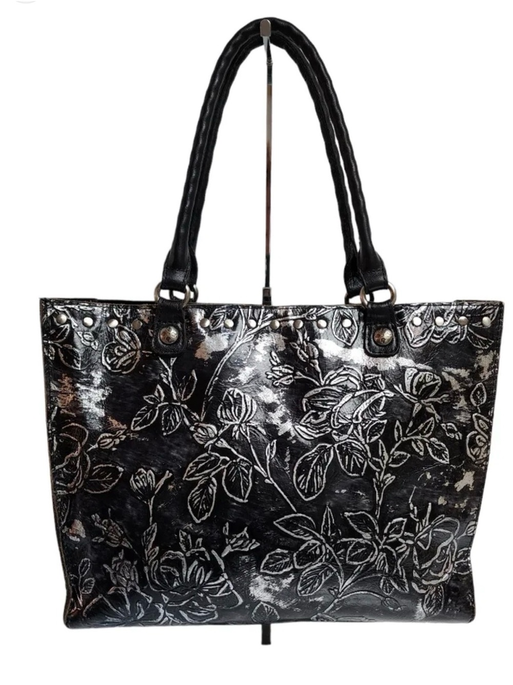 Patricia Nash Zancona Black Floral Embossed Tote Bag - Women